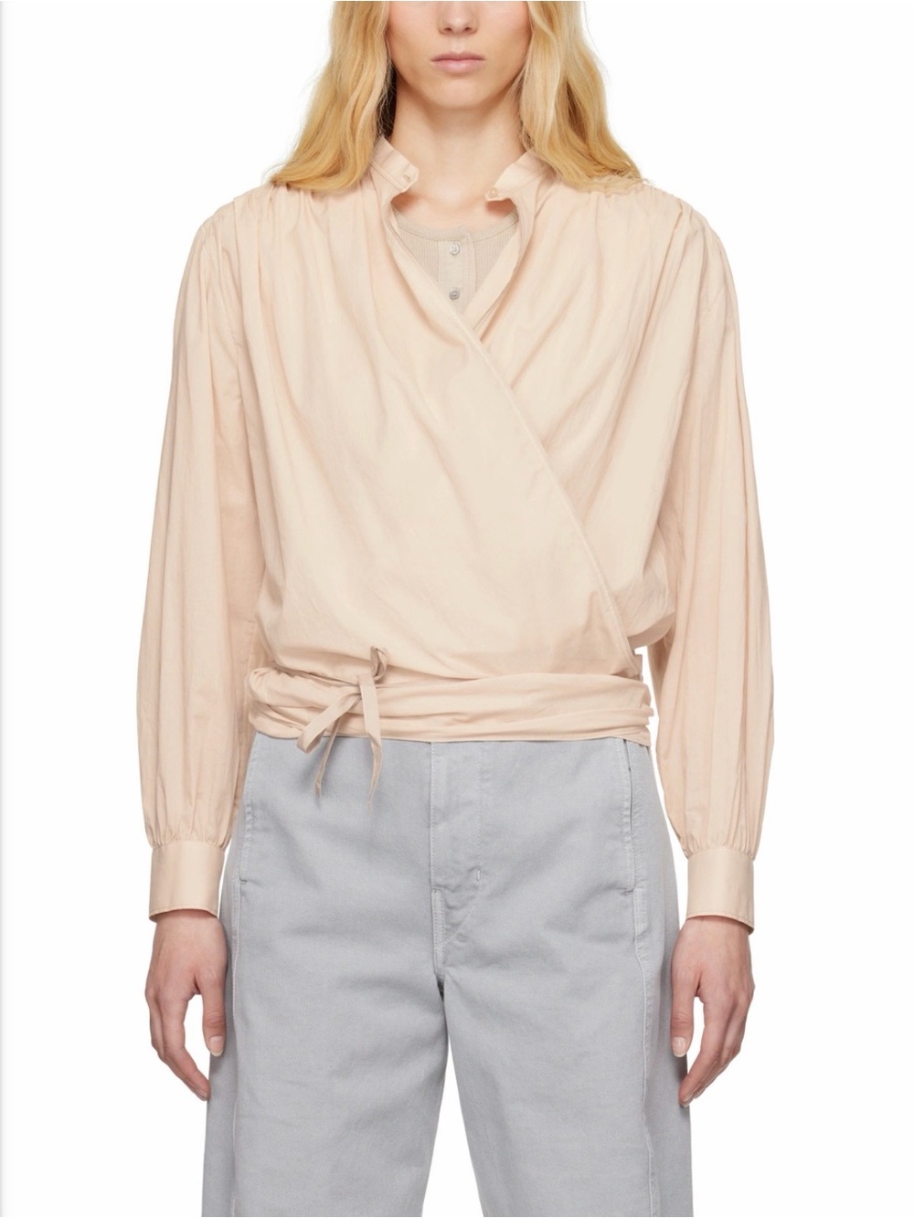 LEMAIRE Cotton Wrap Blouse Light Blush Wrap Blouse - Women
